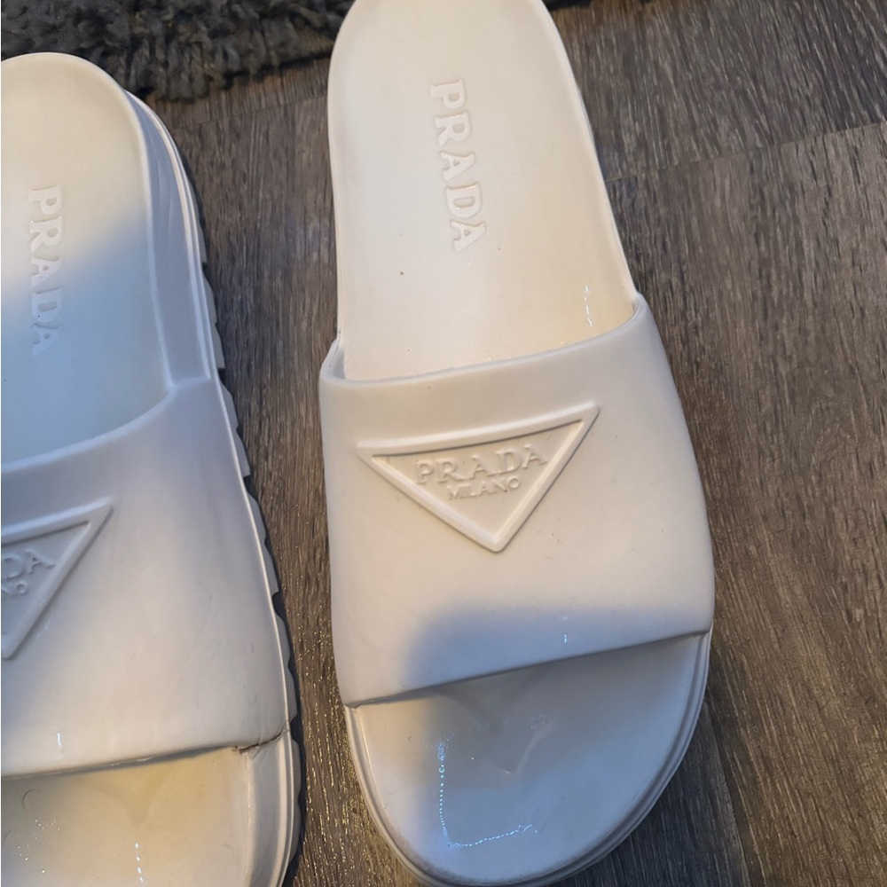 Prada Cream Slide Sandals